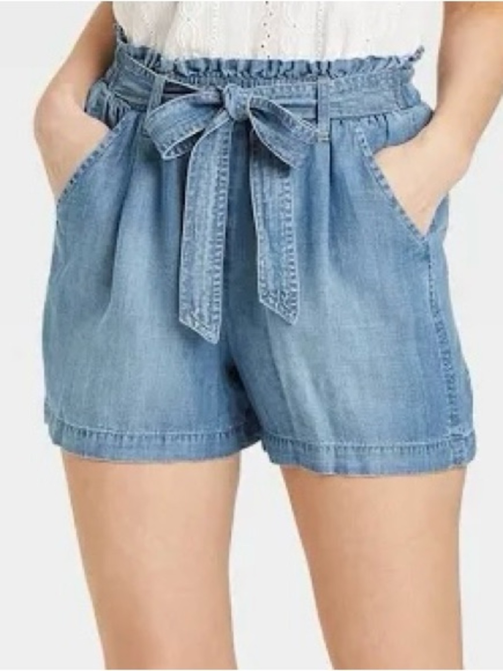 Knox Rose Light Blue High-Waist Paperbag Shorts with Self-Tie